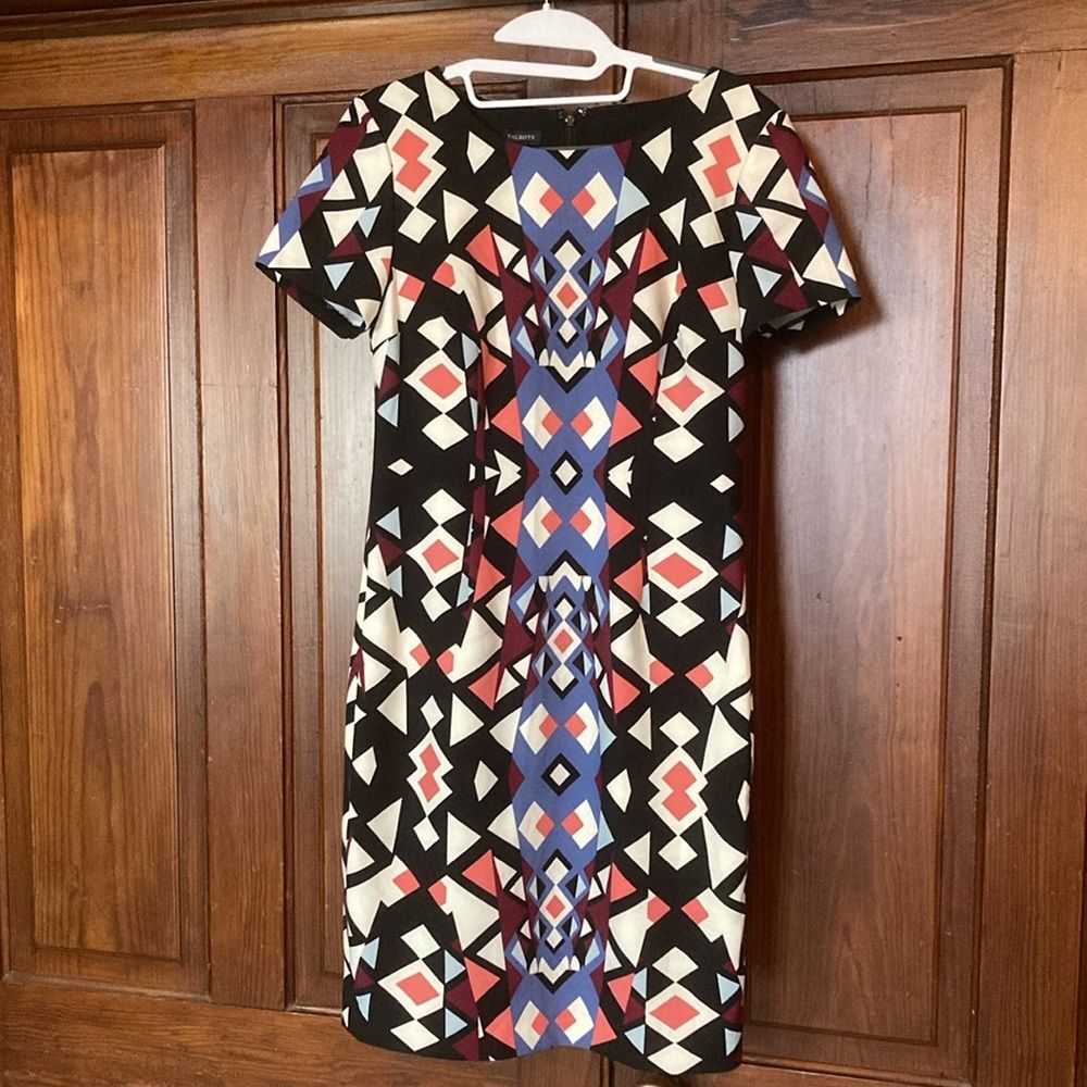 Talbots Geometric Triangle Multicolor Short Sleev… - image 1